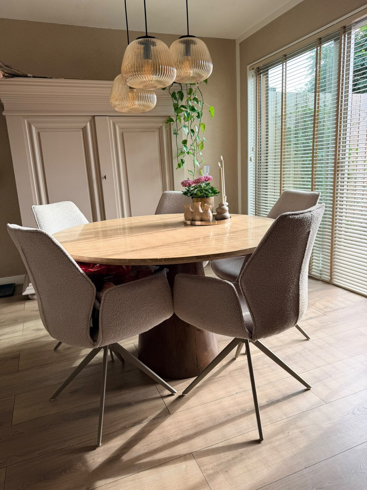 Ronde eettafel, 130, travertin