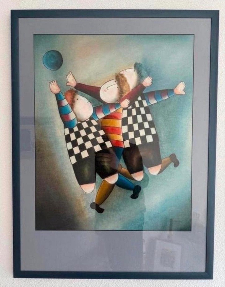 Ingelijste kunstprint formaat 80x60 / Drie spelers met bal, Ophalen