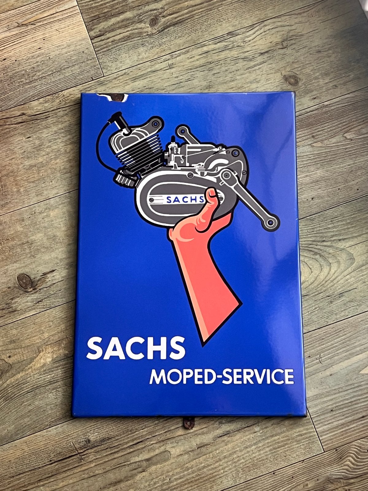Oud Sachs Moped-Service Emaille Reclamebord, Ophalen of Verzenden