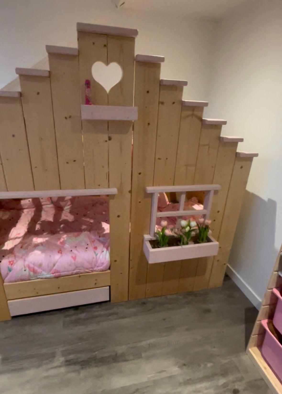Stapelbed huisje roze, Ophalen, Zo goed als nieuw, Stapelbed