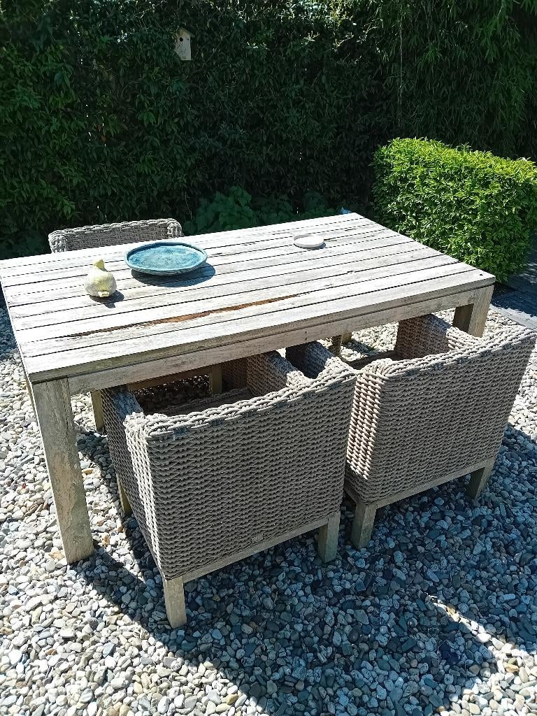 Tuinset 4 wicker applebee en hartman tafel, Ophalen, 4 zitplaatsen, Gebruikt, Wicker