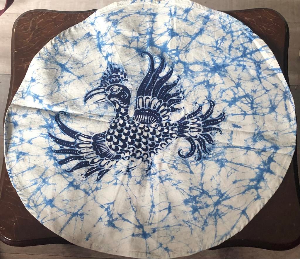 Rond Batik Tafelkleedje uit Java, Indonesië met Vogelmotief, Ophalen of Verzenden