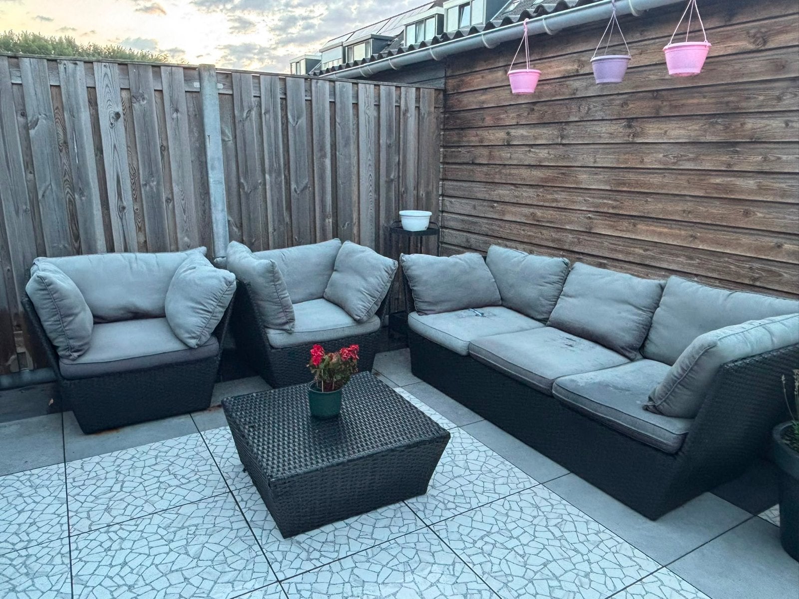 Tuinmeubelset - Loungeset met 2 stoelen en 3-zitsbank, Ophalen, 5 zitplaatsen, Gebruikt, Loungeset