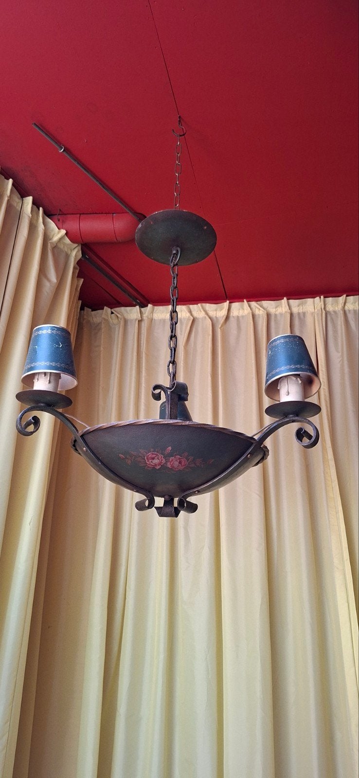 Vintage Hanglamp met Bloemenmotief en zes Lichtpunten, Ophalen