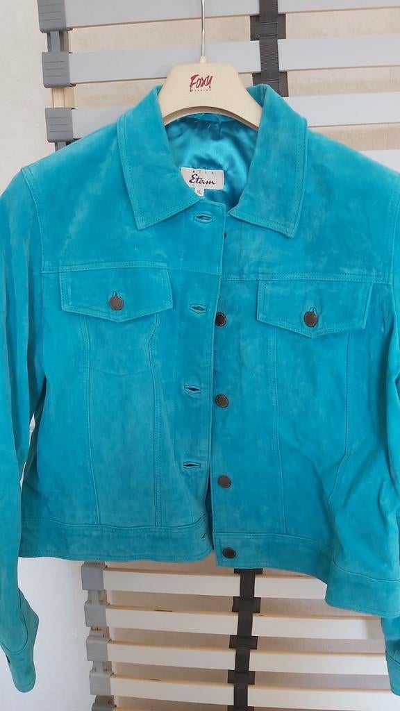 Turquoise suede jasje, Blauw, Maat 46/48 (XL) of groter, Ophalen of Verzenden, Zo goed als nieuw