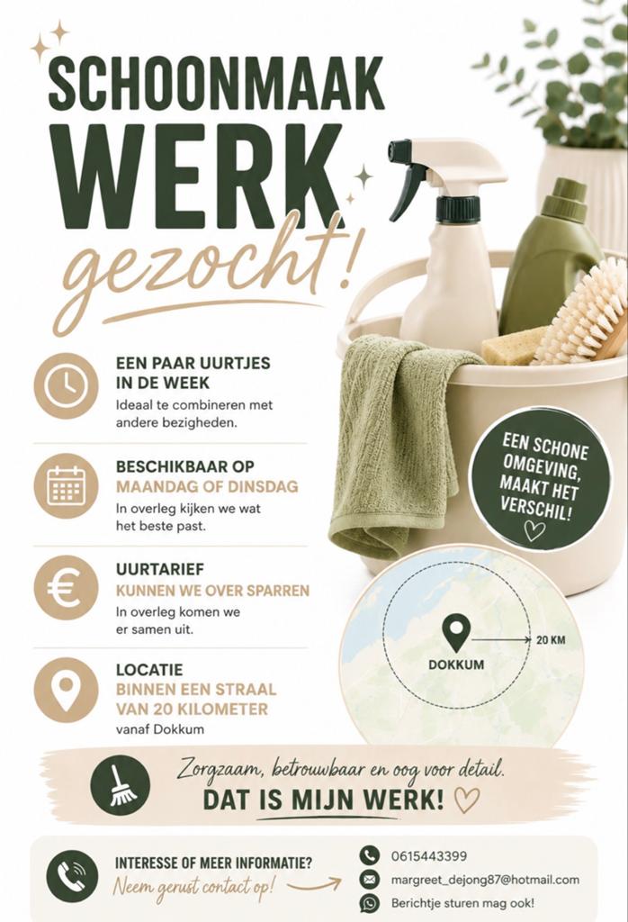 Aangeboden huishoudelijke hulp schoonmaak, Vanaf 10 jaar, Overige vormen