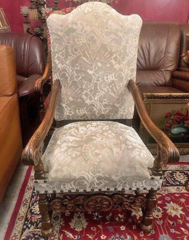 Antieke fauteuil Franse Os De Mouton brocante grote stoel, Ophalen
