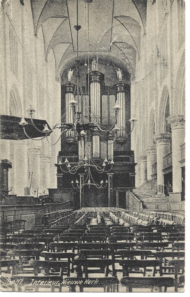 Delft interieur Nieuwe Kerk orgel, Ophalen of Verzenden, Voor 1920, Gelopen, Zuid-Holland