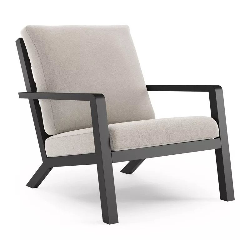 Lounge fauteuil voor buiten zwart met lichte kussens, Ophalen, Nieuw