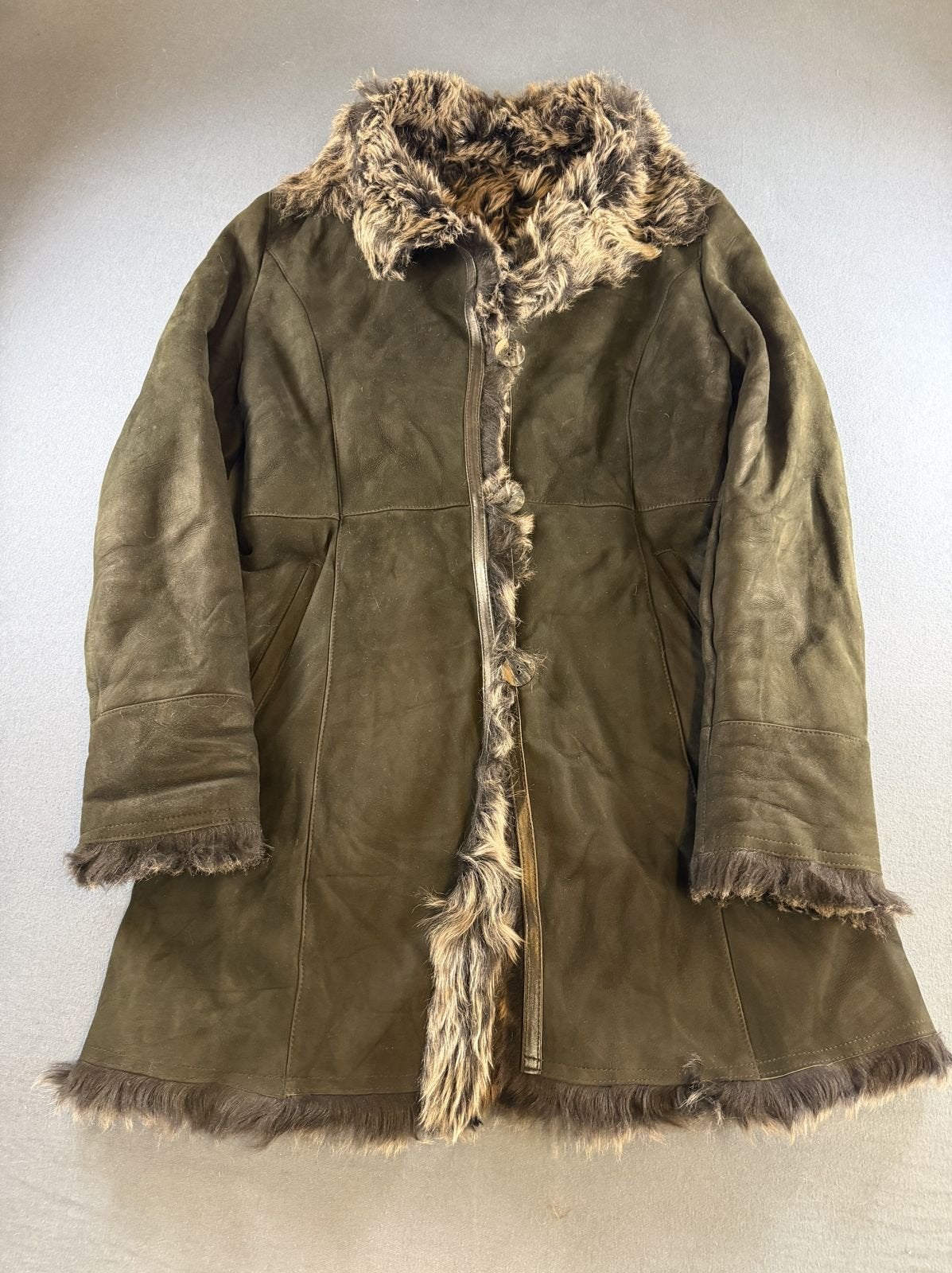 Vintage Dressing Afghaanse jas zwart dames maat L leer wol, Bayline Vintage Trading, Verzenden, Zwart, Maat 42/44 (L)