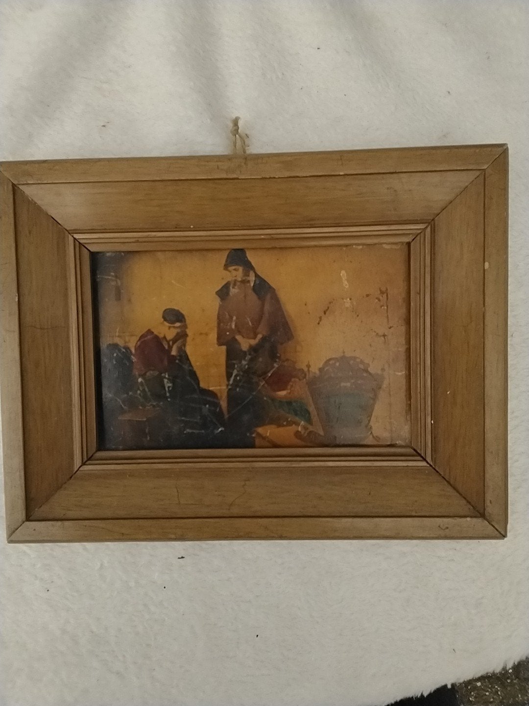 Oud schilderij: Twee figuren in interieur, ingelijst, Ophalen of Verzenden