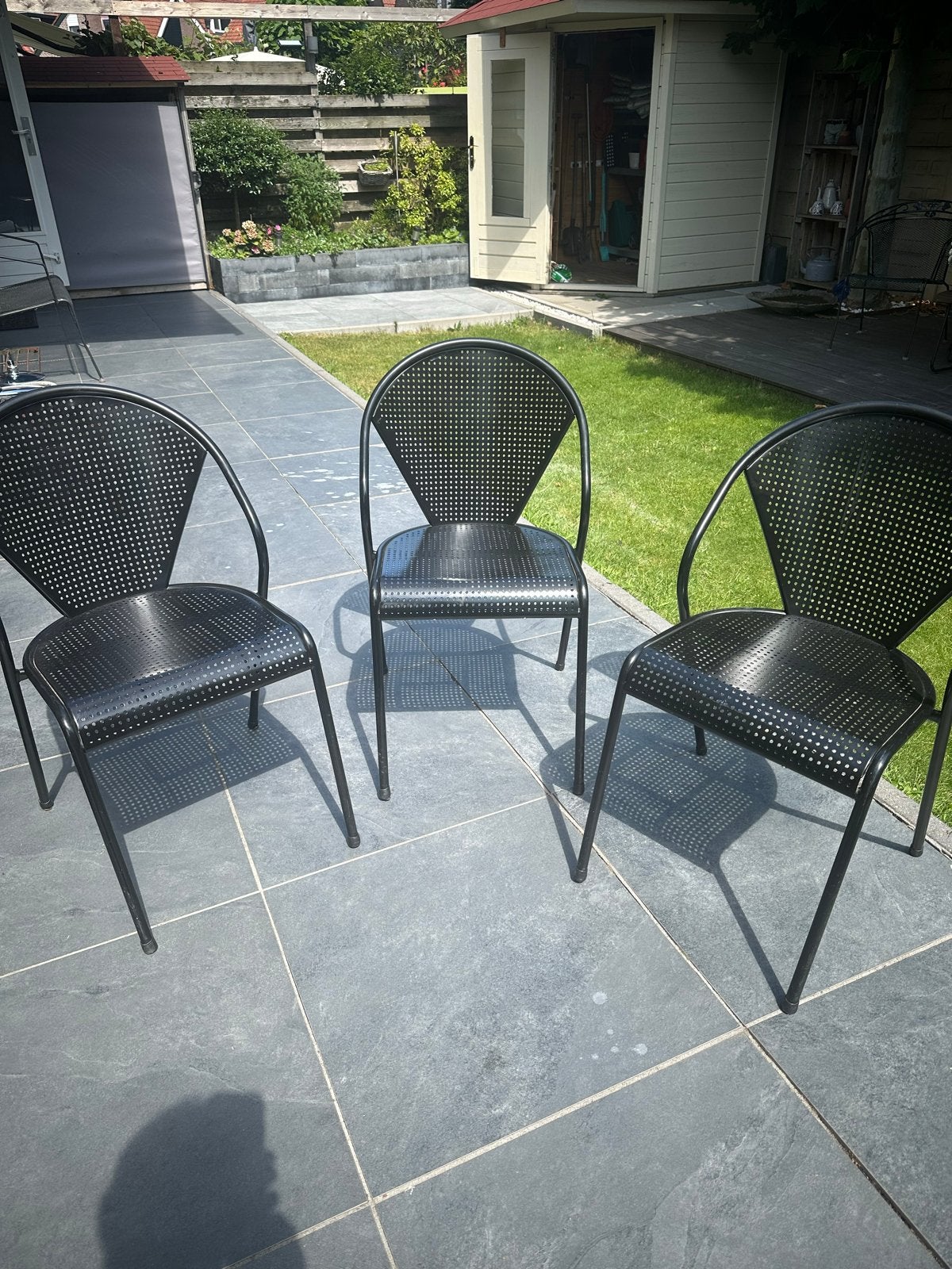 Zwarte stalen stoelen, Ophalen, Gebruikt, Drie, Zwart