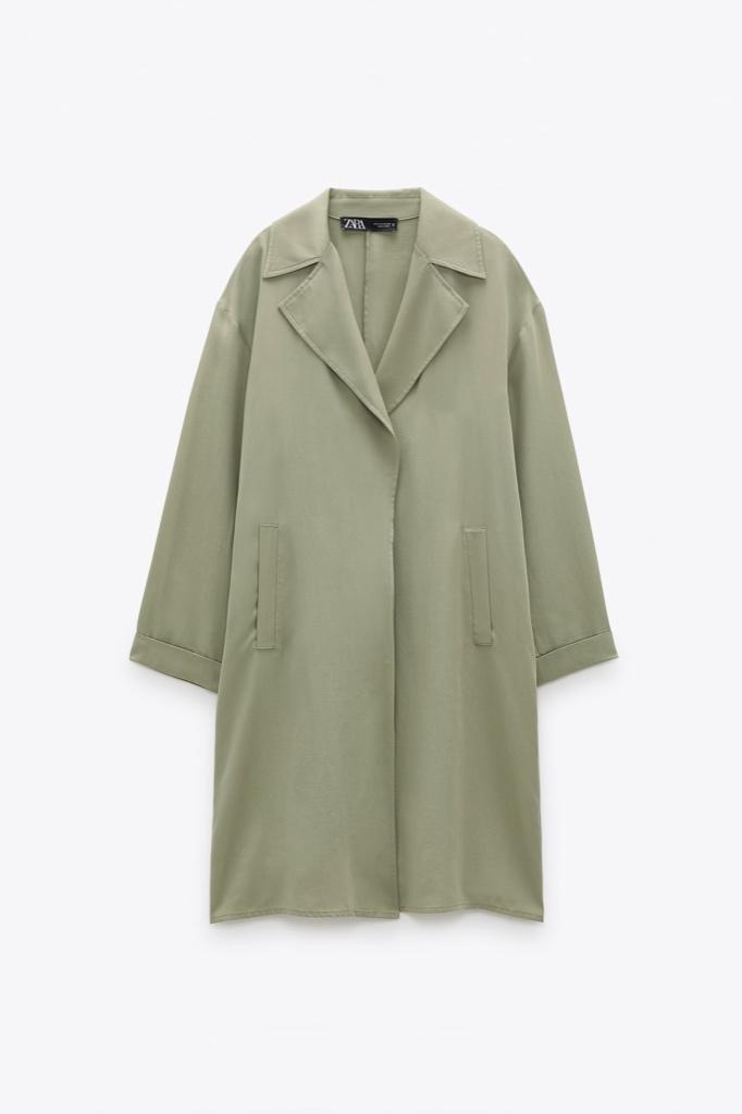 Dames Zara lange trenchcaot regenjas blazer groen jas vest S, Zara, Nieuw, Ophalen of Verzenden, Maat 36 (S)