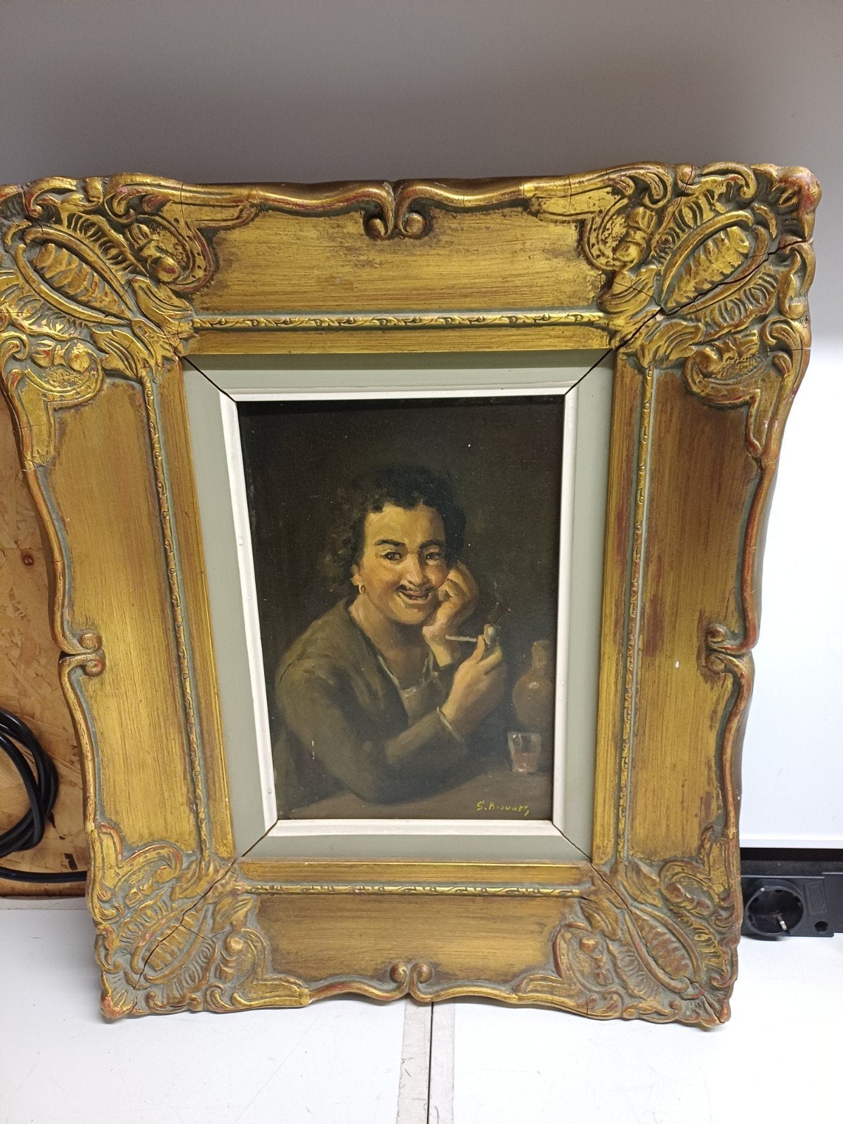 18e eeuws olieverf op eikenhout paneel, Zeeman met pijp, Paneel, Portret of Personen, Ophalen of Verzenden, Gesigneerd