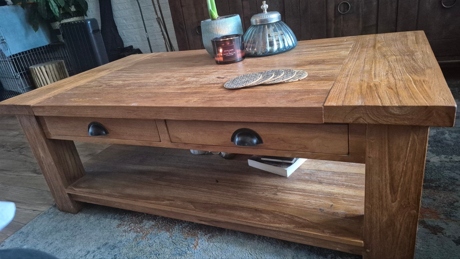 Salon tafel met 2 lades - Den Bommel - 125x70x45cm, Ophalen, Gebruikt, 100 tot 150 cm, 50 tot 100 cm