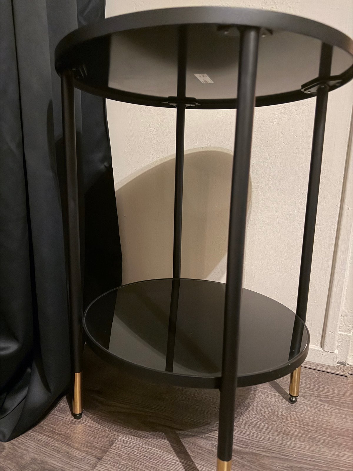 Ikea bijzettafel met glasplaat - Zwart/Goud, Minder dan 55 cm, Gebruikt, Rond, Glas