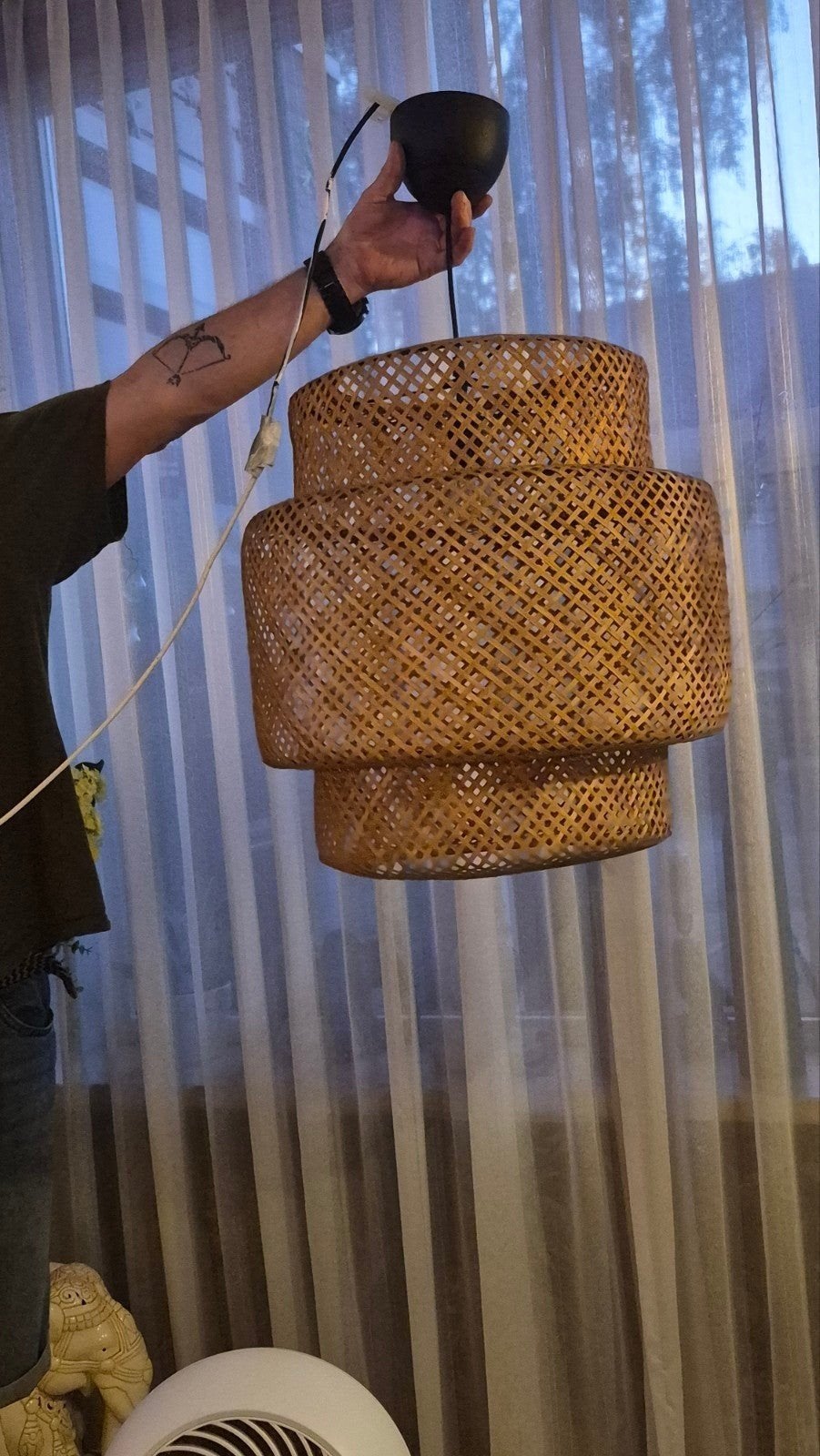 Ikea Sinnerlig bamboe hanglamp voor buiten., Gebruikt, Ophalen of Verzenden, Netvoeding, Hanglamp