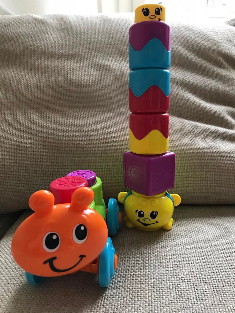 Fisher-Price pop-up blokken rups, met extra blokken, Ophalen of Verzenden, Zo goed als nieuw, Duw- of Trekspeelgoed