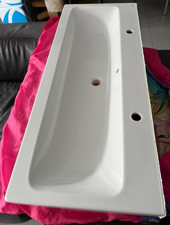 Geberit smyle square wastafel met 2 kraan gaten 120L x 48Dcm, Ophalen, 50 tot 100 cm, Zo goed als nieuw, Minder dan 100 cm