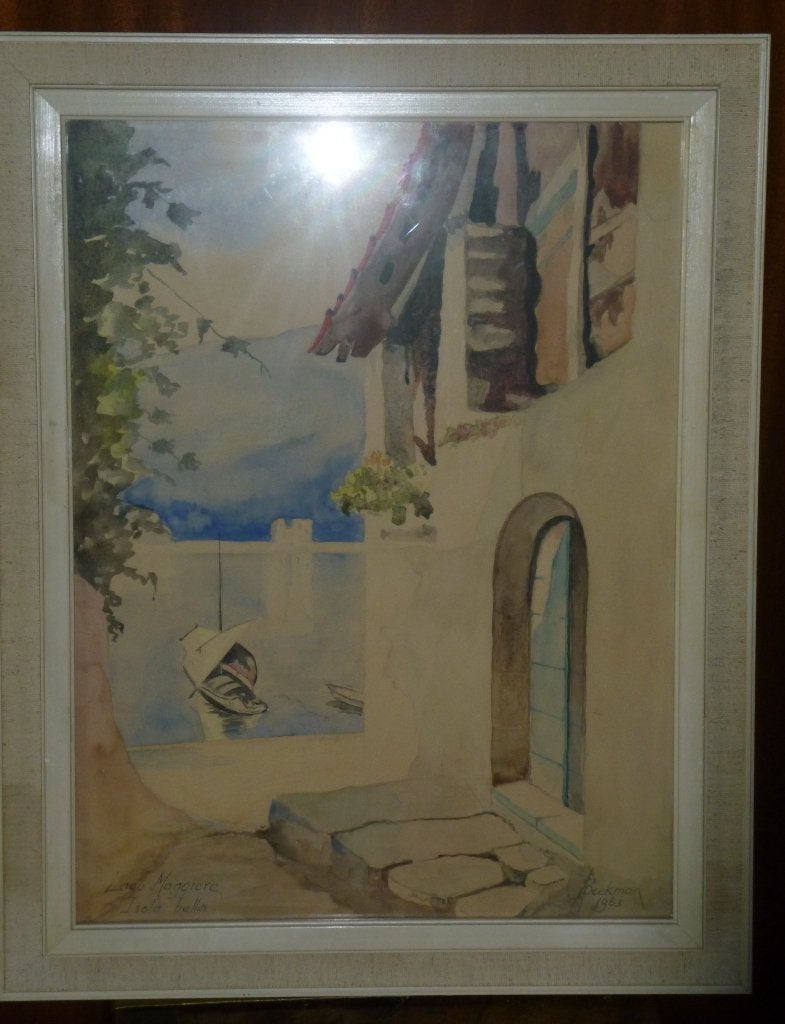 Schilderij met doorkijk op Lago Maggiore / Isola Bella, Realistisch, Stads- / dorpsgezicht, Ophalen, Achter glas