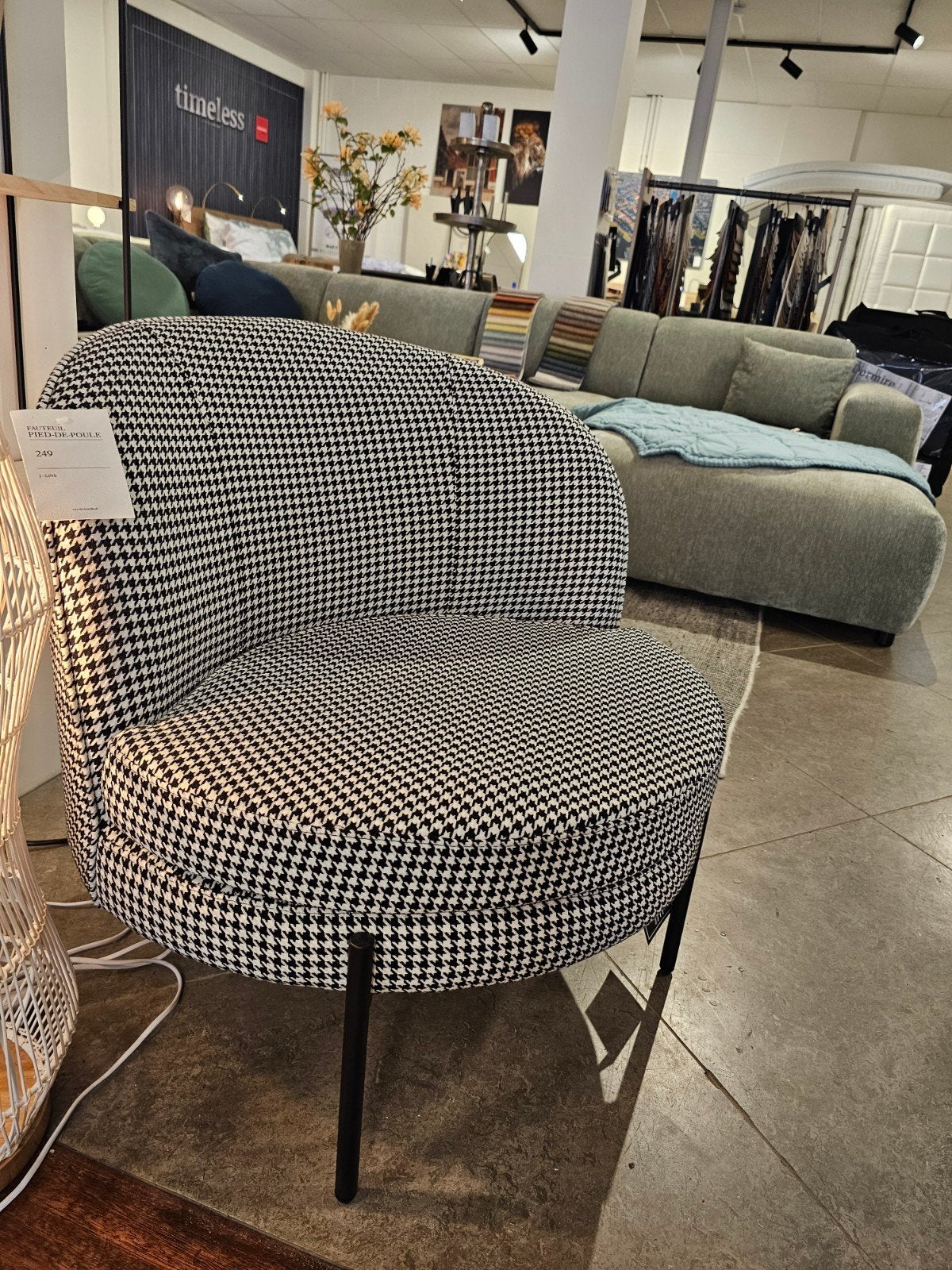 J Line fauteuil pied de poule - Showmodel, Minder dan 75 cm, Ophalen of Verzenden, Zo goed als nieuw, 50 tot 75 cm
