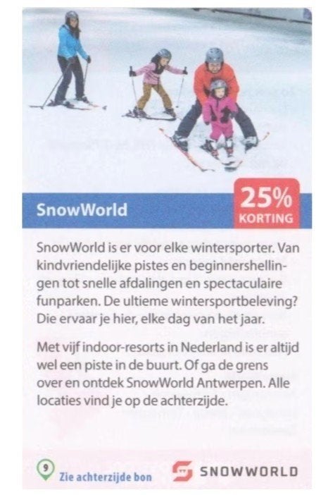 SnowWorld 25% kortingsbon, Drie personen of meer, Kortingsbon, Overige typen