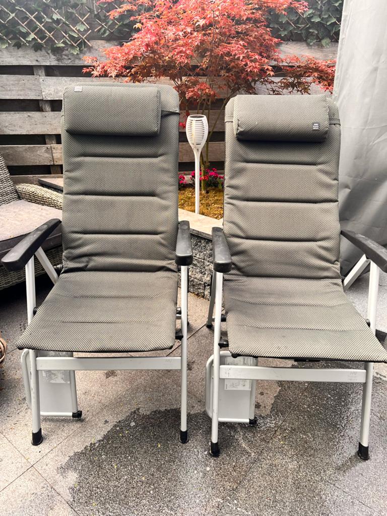 2x Verstelbare Tuinstoelen - Grijs, Tuin en Terras, Ophalen of Verzenden, Gebruikt, Metaal, Verstelbaar