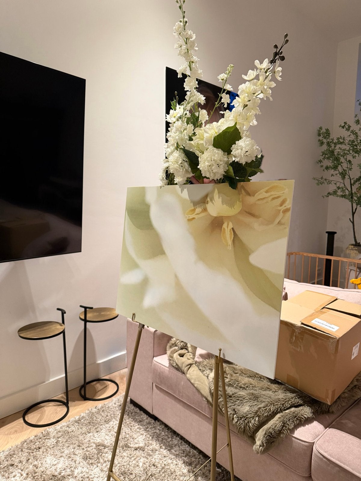 Gouden ezel voor welkomstbord met bloemendecoratie, Ophalen, Zo goed als nieuw, Goud, Metaal