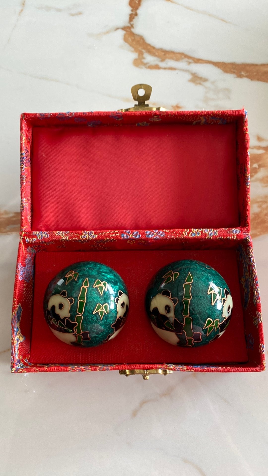 2 Chinese handballen, maken geluid. 5 cm. Afbeelding Panda, Ophalen of Verzenden