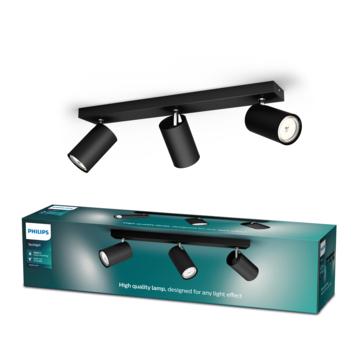 3 stuks Philips Kosipo Opbouwspot trio - Zwart, Ophalen, Zo goed als nieuw, Metaal of Aluminium, Plafondspot of Wandspot