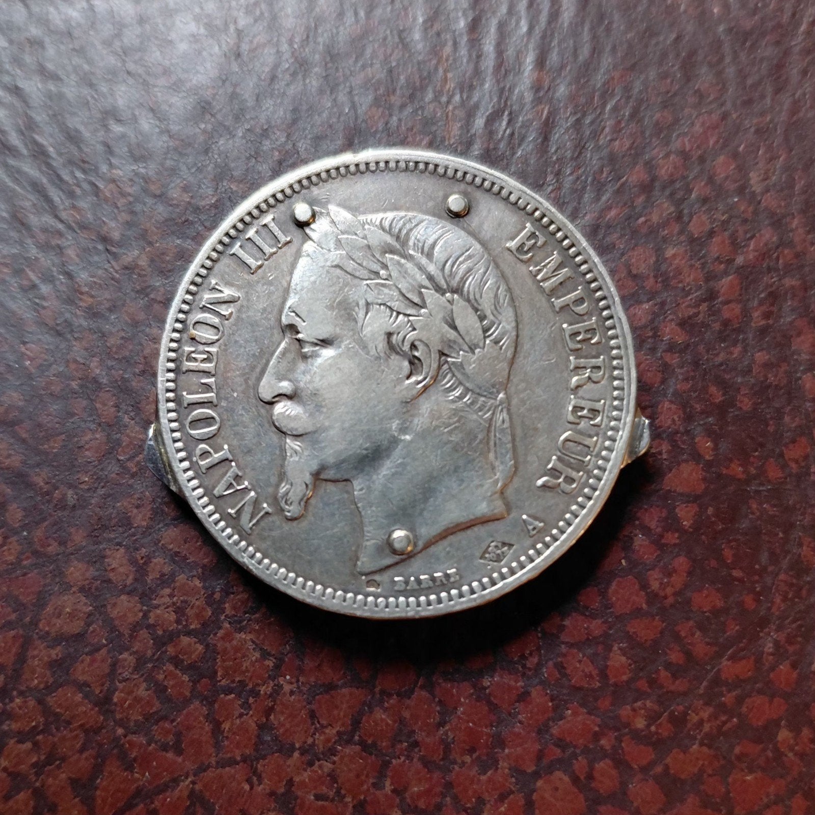 Zilveren muntmesje van zilveren 5 franc 1867., Ophalen of Verzenden