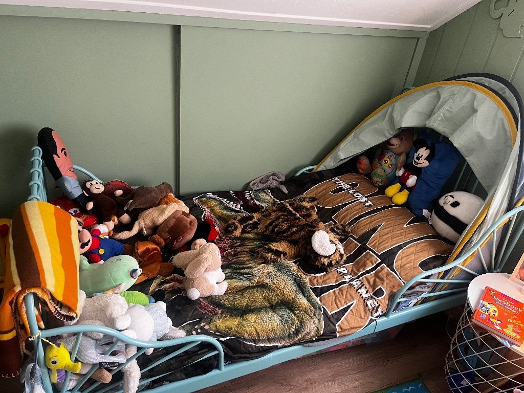 Minnen meegroeibed groen, Ophalen, 70 tot 85 cm, Zo goed als nieuw, Matras