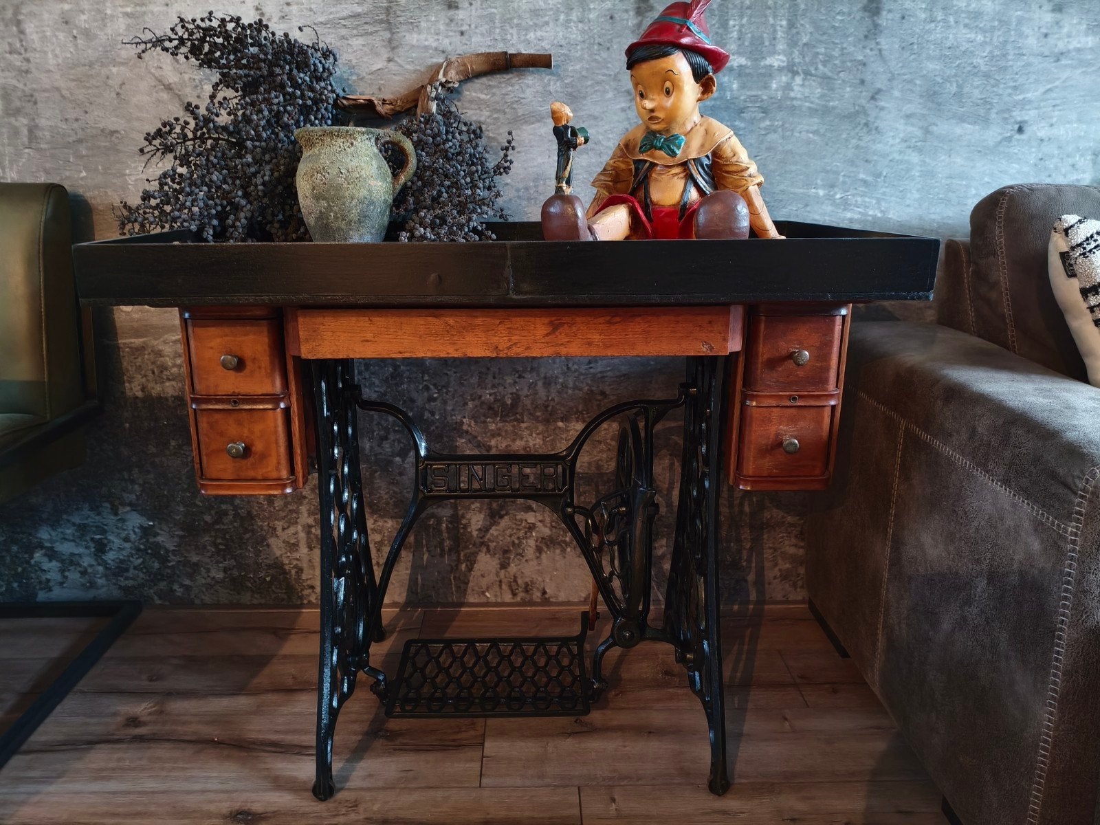 Unieke 2-in-1 Naaimachine Tafel: Dienblad & Plantenbak, Antiek en Kunst, Ophalen