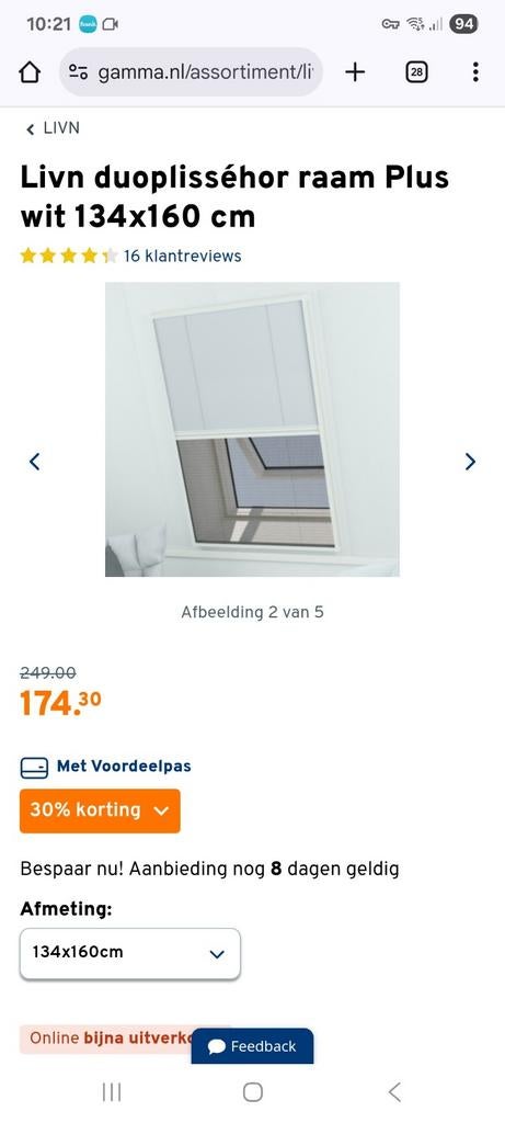 Duo Plisséhor WIT 134 x 160, Ophalen, Nieuw, Zwart