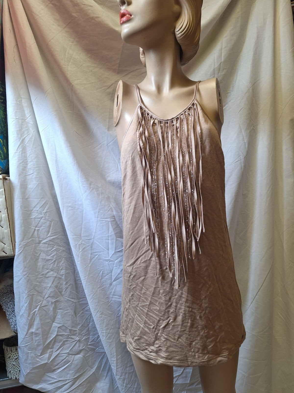 Beige top met kraaltjes, Maat 38/40 (M), Beige, Ophalen of Verzenden, Zo goed als nieuw