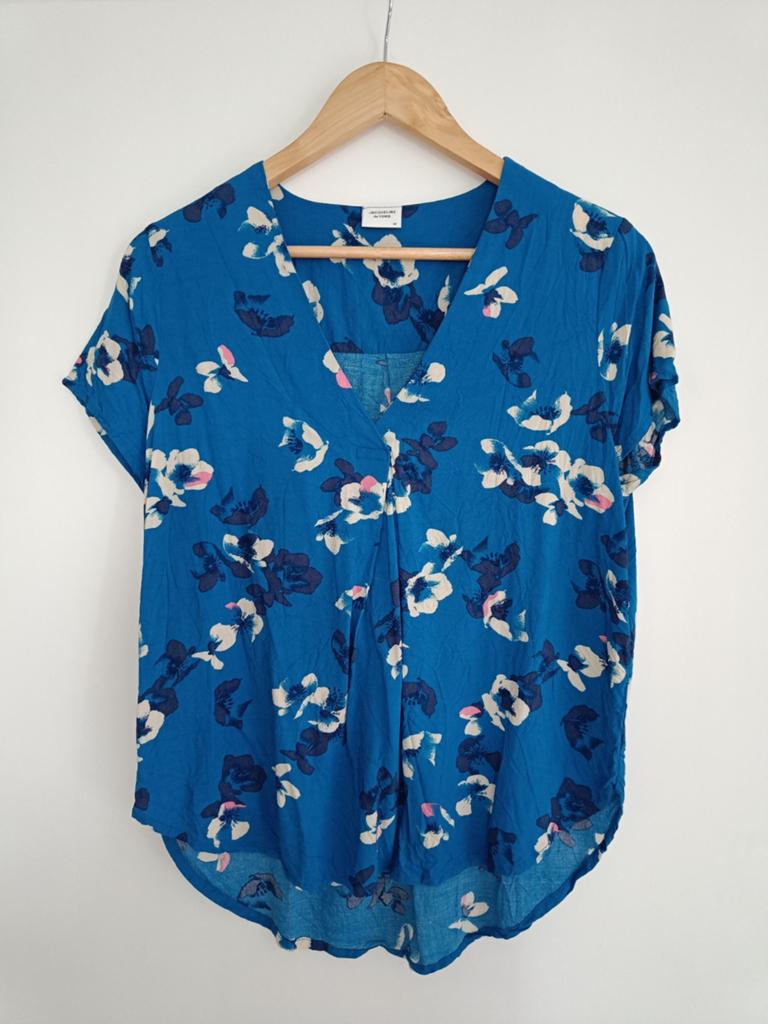 Jacqueline de Yong bloemenprint blouse maat 36, Blauw, Ophalen of Verzenden, Zo goed als nieuw, Korte mouw