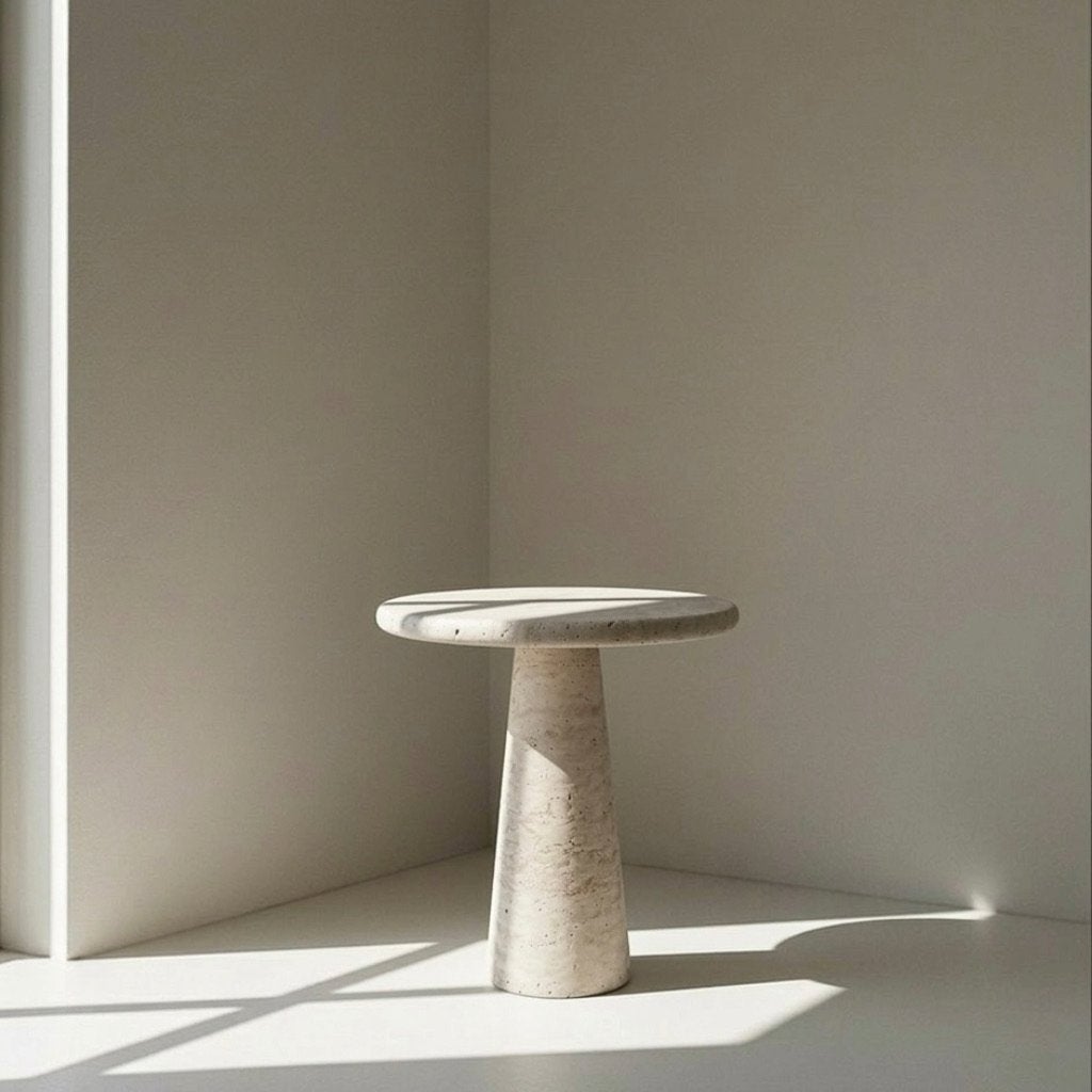 Tijdloze travertin bijzettafel, Overige materialen, Rond, Nieuw, 55 tot 75 cm