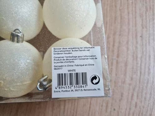 8 stuks crèmekleurige kerstballen 6cm h, Evora, Onbekend, Nieuw, Ophalen of Verzenden