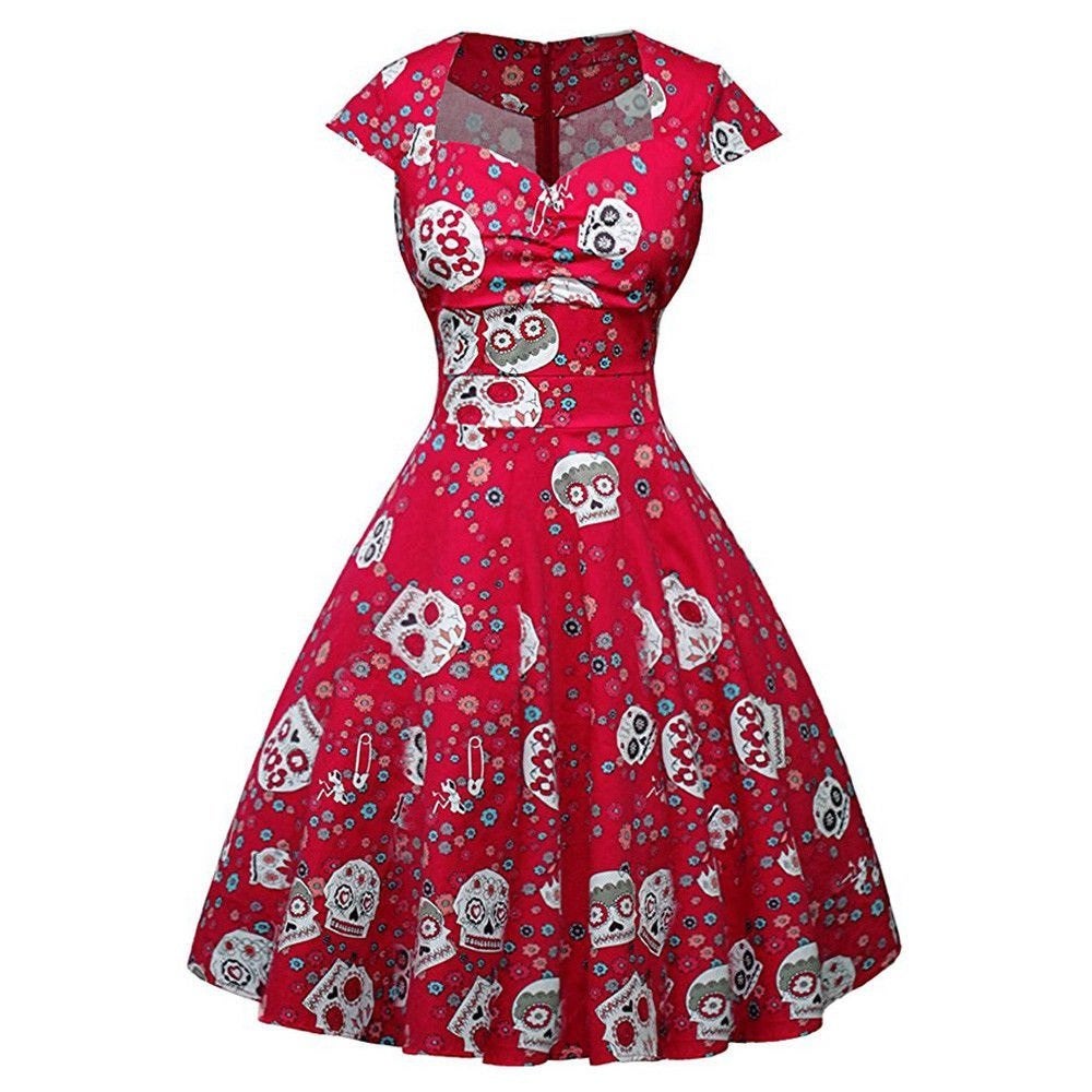 Vintage rode skulls jurk gothic jurkje dames vrouwen retro, Kleding | Dames, Jurken, Verzenden, Nieuw, Rood, Knielengte