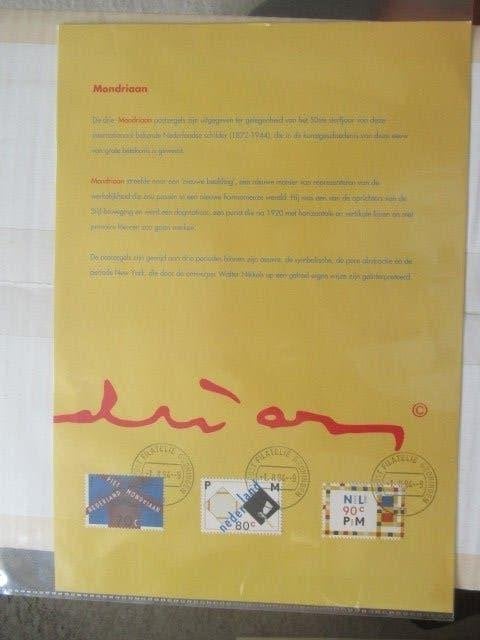 Mondriaan Postzegels - Uitgave met 1e dag stempel 1 feb 1994, Ophalen of Verzenden, Na 1940, Gestempeld