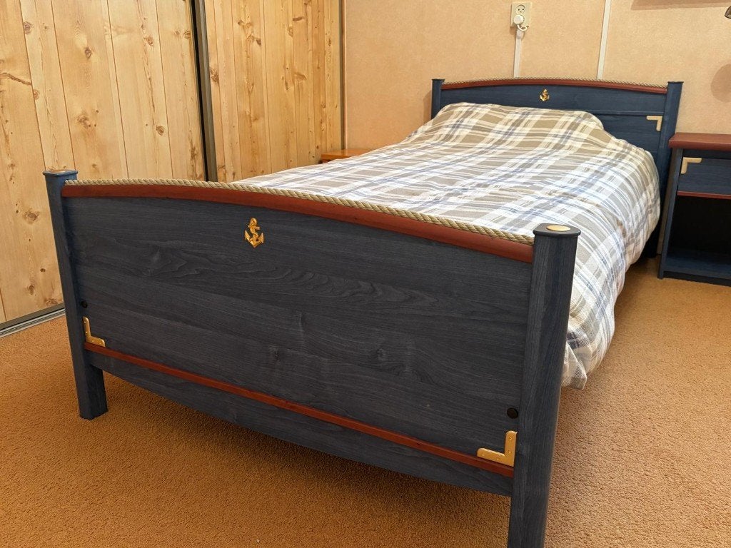 Complete houten slaapkamerset in maritieme stijl, Ophalen, Zo goed als nieuw, Eenpersoons, Nautisch