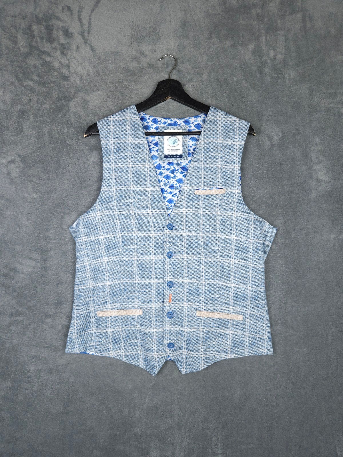 A Fish Named Fred Gilet Waistcoat 50 Blauw RuitA Fish Name, ., Nieuw, Ophalen of Verzenden, .
