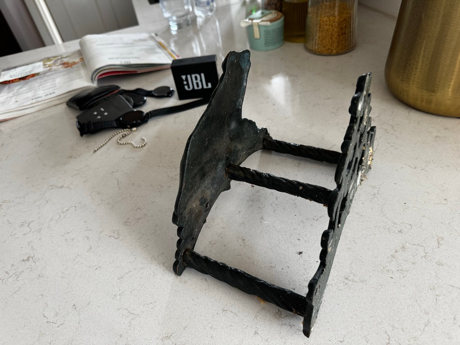 Vintage ijzeren beugel om tuinslang op te hangen met kikker, Antiek en Kunst, Ophalen of Verzenden
