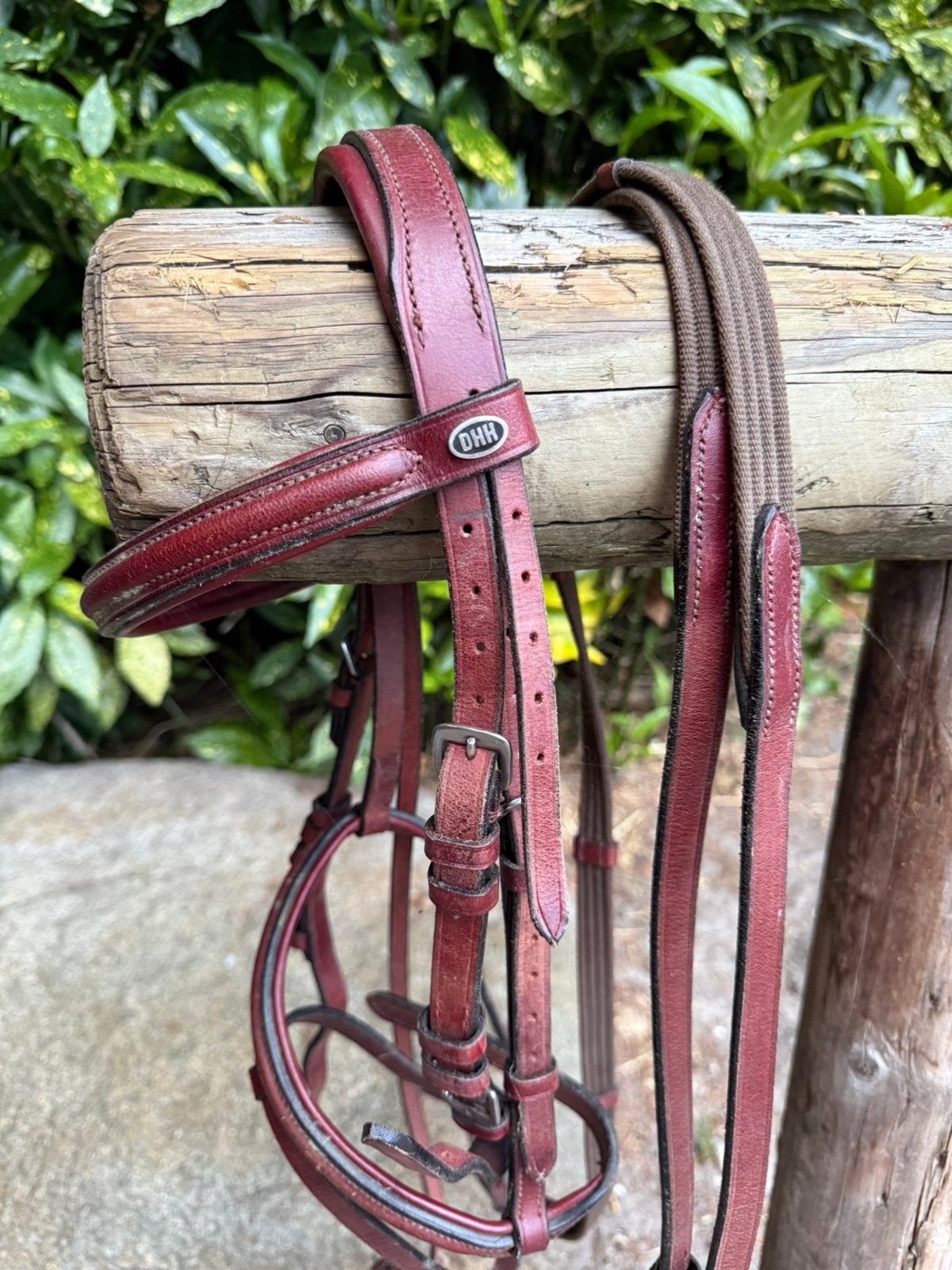 Hoofdstel pony welsh shet DHH cognac met grip spring teugels, Dieren en Toebehoren, Zo goed als nieuw, Inclusief teugels, Frontriem