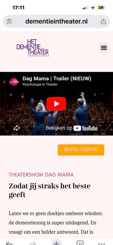 Dementie in theater amstelveen 20 april 2 tickets, Twee personen