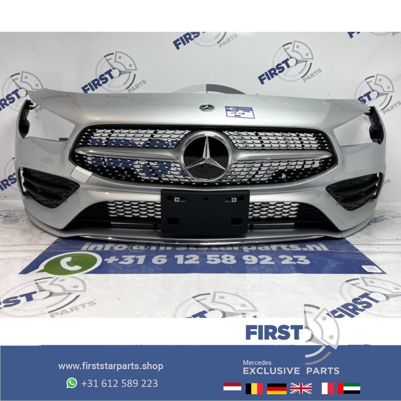 W118 CLA AMG VOORBUMPER ZILVER GRIJS COMPLEET + DIAMOND GRIL, Gebruikt, -, Voor, Ophalen of Verzenden
