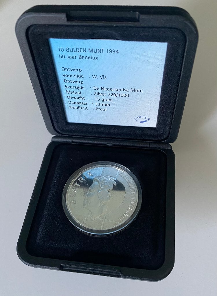 Zilveren Tientje 1994 – 50 jaar Benelux (10 Gulden) proof, Postzegels en Munten, Munten | Nederland, Koningin Beatrix, Zilver