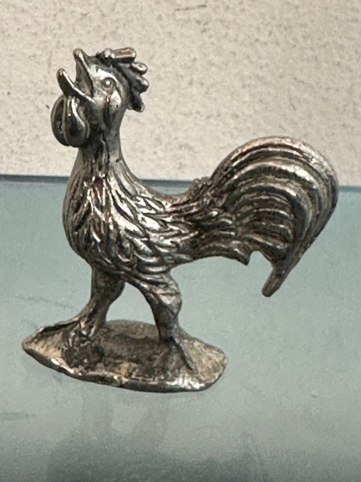 Oud verzilverd miniatuur beeldje Haan, Ophalen of Verzenden, Gebruikt, Dier