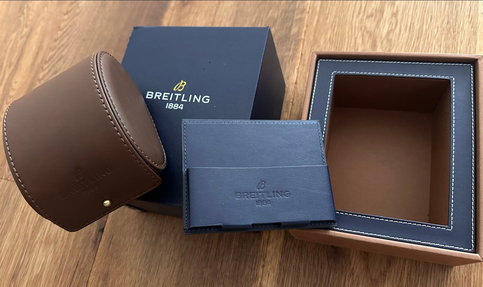 Breitling Horlogedoos met lederen pashouder voor papieren ,, Ophalen of Verzenden, Gebruikt