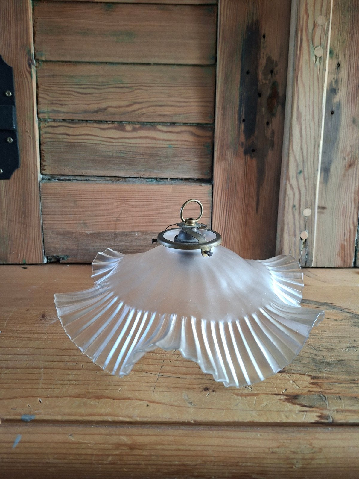 Vintage matglazen hanglamp, matglas rokjes lamp, Ophalen of Verzenden